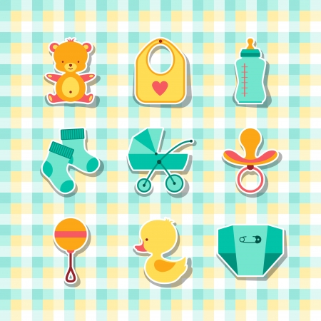 Newborn baby stuff icons stickers.のイラスト素材