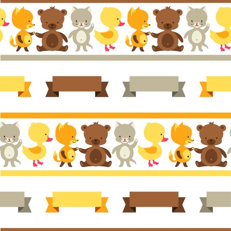 Seamless pattern with baby cat, bear, fox and duck.のイラスト素材
