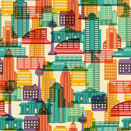 Cityscape seamless pattern with buildings.のイラスト素材