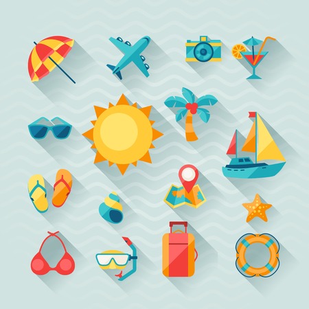 Travel and tourism icon set in flat design style.のイラスト素材
