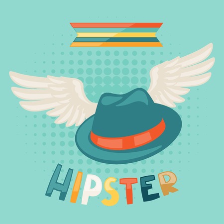 Design with hat and wings in hipster style.のイラスト素材