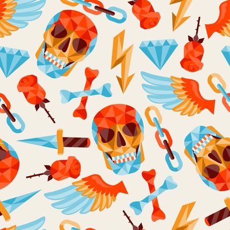 Seamless background with skull and elements.のイラスト素材