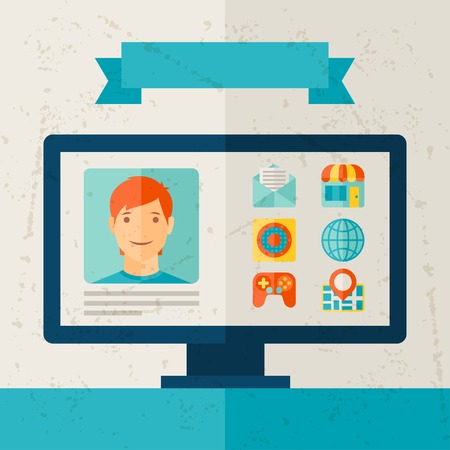 Social networking personal page in flat design style.のイラスト素材