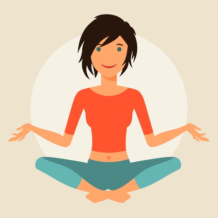 Illustration of young cute girl practice yoga.のイラスト素材