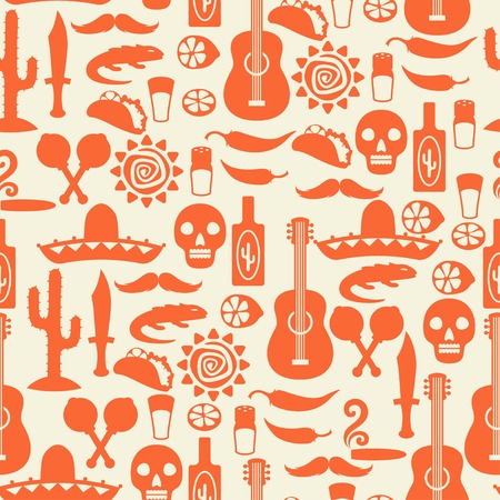 Mexican seamless pattern with icons in native style.のイラスト素材