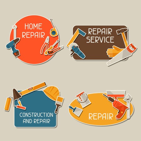 Repair and construction stickers set with working tools.のイラスト素材