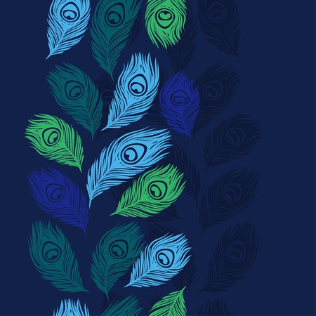 Seamless  pattern with hand drawn feathers peacock のイラスト素材