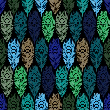 Seamless  pattern with hand drawn feathers peacock のイラスト素材
