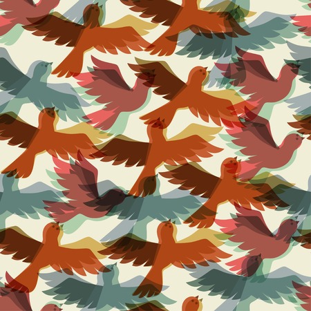 Seamless pattern with stylized color flying birds.のイラスト素材