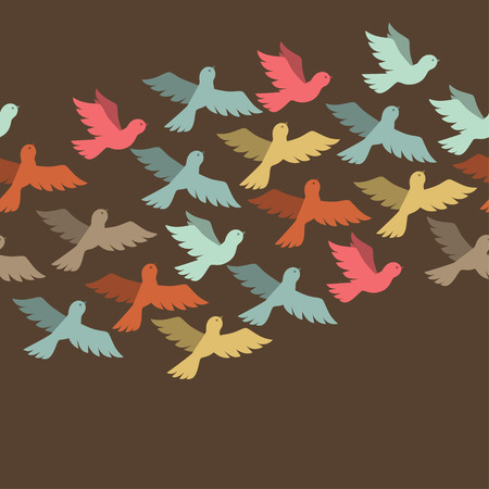 Seamless pattern with stylized color flying birds.のイラスト素材