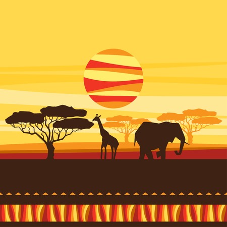 African ethnic background with illustration of savanna.のイラスト素材