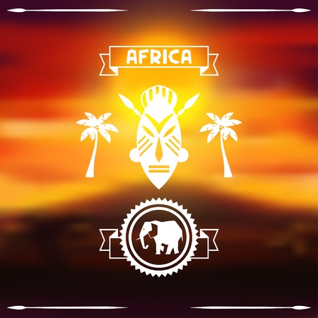 African ethnic background on evening savanna landscape のイラスト素材