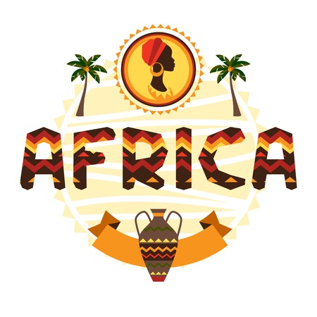 African ethnic background with geometric ornament and symbols のイラスト素材