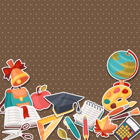School background with education sticker icons and symbols のイラスト素材