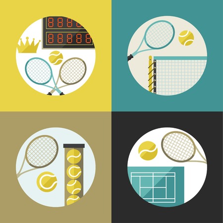 Sports backgrounds with tennis icons in flat design style のイラスト素材