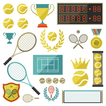 Tennis icon set in flat design style のイラスト素材