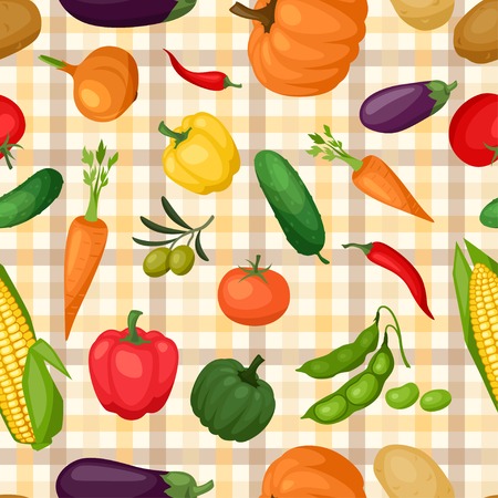Seamless pattern with fresh ripe stylized vegetables のイラスト素材
