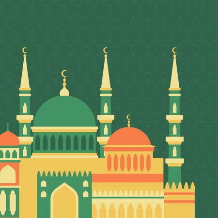 Islamic greeting card with mosque in flat design style のイラスト素材