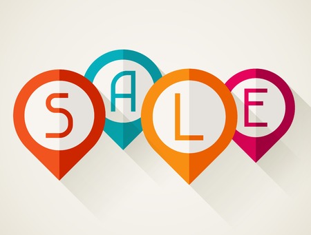 Sale poster with location markers in flat design style のイラスト素材