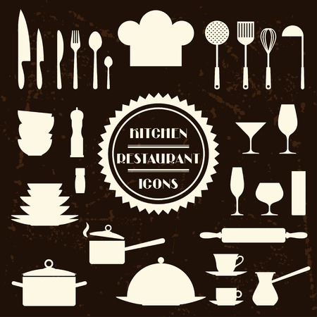 Kitchen and restaurant icons  Set of utensils のイラスト素材