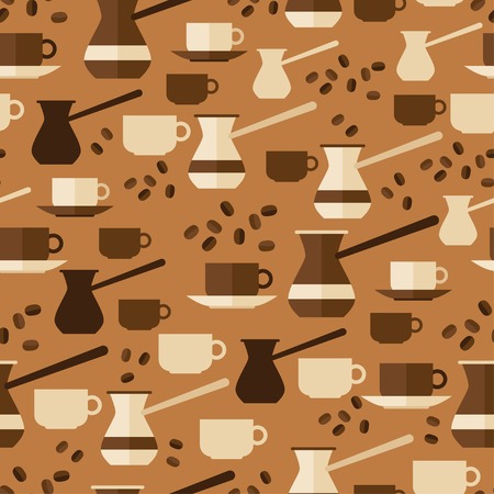 Seamless pattern with coffee icons in flat design style のイラスト素材