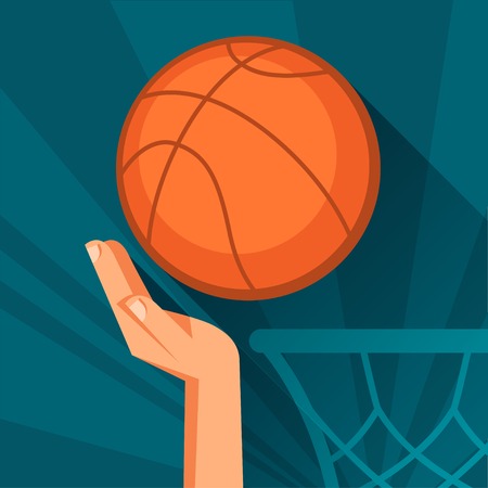 Sports illustration hand shot basketball ball through hoop のイラスト素材