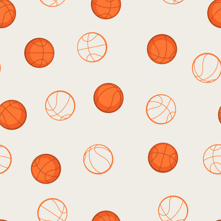 Sports seamless pattern with basketball icons in flat style のイラスト素材