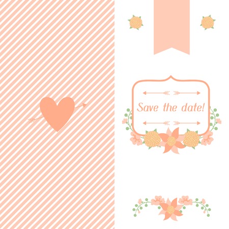 Wedding invitation card with pretty stylized flowers のイラスト素材