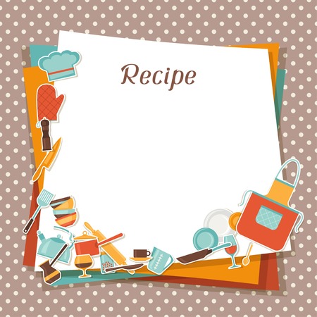 Recipe background with kitchen and restaurant utensils のイラスト素材