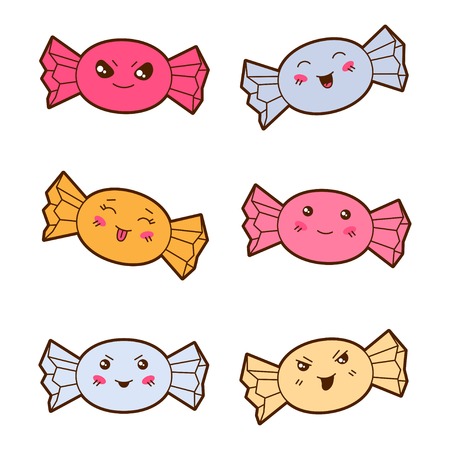 Set of kawaii candies with different facial expressions のイラスト素材