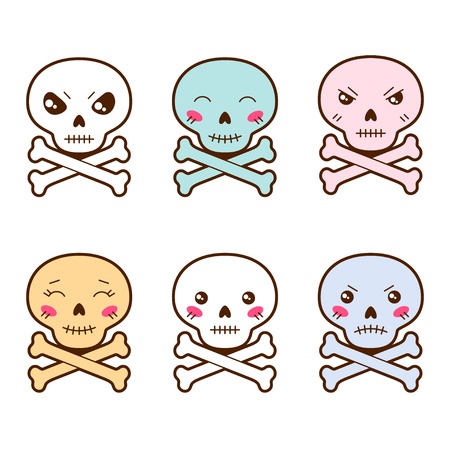 Set of kawaii skulls with different facial expressions のイラスト素材