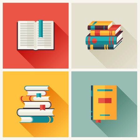 Set of book icons in flat design style のイラスト素材