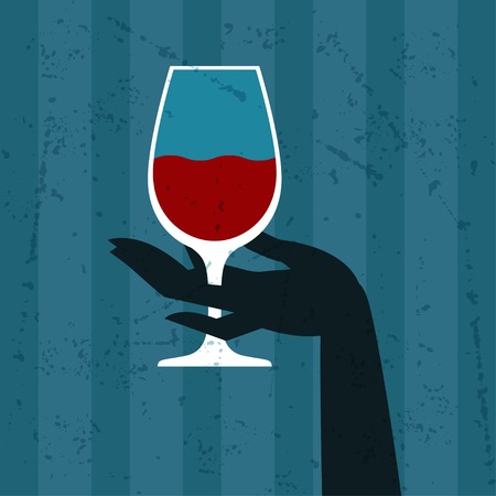 Illustration with glass of wine and hand のイラスト素材