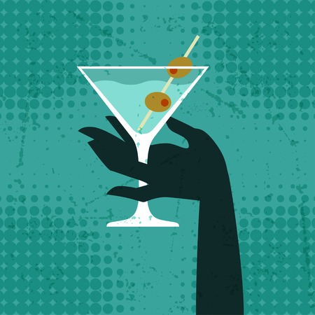 Illustration with glass of martini and hand のイラスト素材