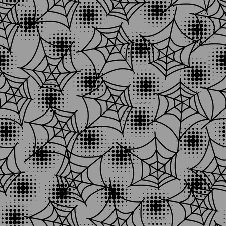 Seamless halloween pattern with spiderweb in halftones のイラスト素材