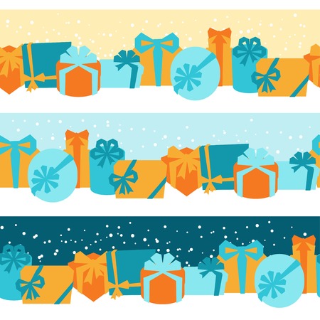 Seamless celebration borders with colorful gift boxes のイラスト素材