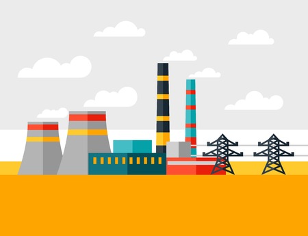Illustration of industrial power plant in flat style のイラスト素材
