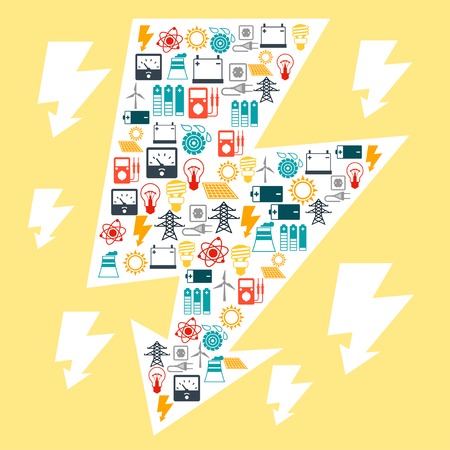 Industry background with power icons in flat design style のイラスト素材