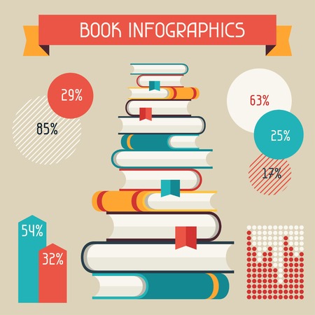Set of books infographic in flat design style.のイラスト素材