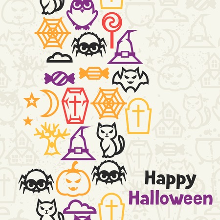 Happy halloween greeting card with flat icons.のイラスト素材