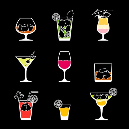 Alcohol drinks and cocktails icon set in flat design style.のイラスト素材