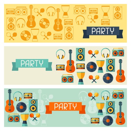 Horizontal banners with musical instruments in flat style.のイラスト素材
