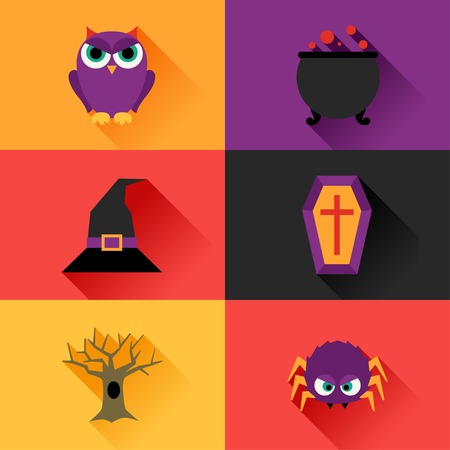 Happy halloween icon set in flat design style.のイラスト素材