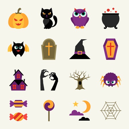 Happy halloween icon set in flat design style.のイラスト素材
