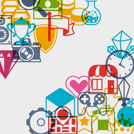 Background with game icons in flat design style.のイラスト素材