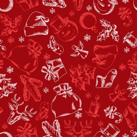 Merry Christmas hand drawn seamless pattern design.のイラスト素材