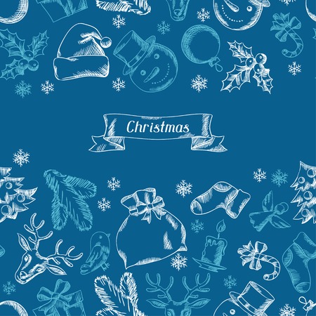 Merry Christmas hand drawn seamless pattern design.のイラスト素材