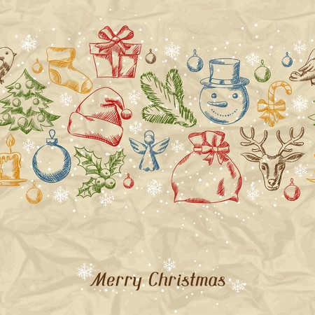 Merry Christmas hand drawn invitation card template.のイラスト素材