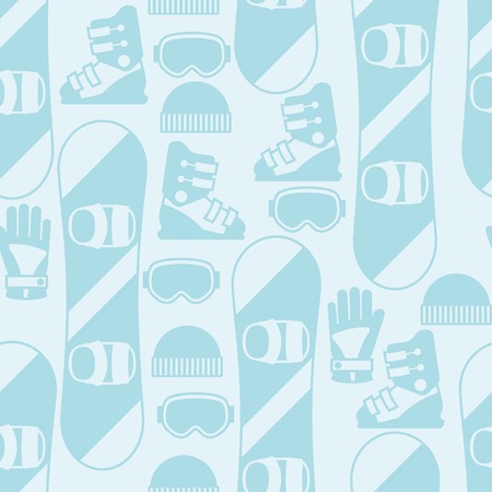 Sports seamless pattern with snowboard equipment flat icons.のイラスト素材