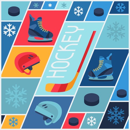 Sports background with hockey equipment flat icons.のイラスト素材